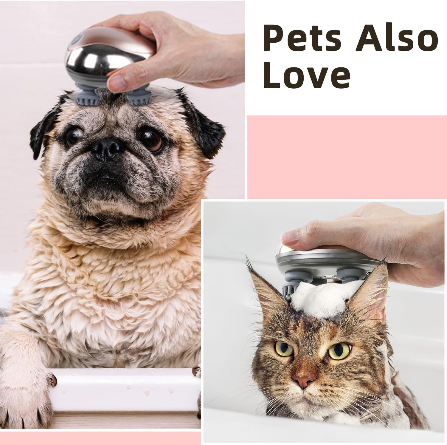 Electric Pet Massager for Cats and Dogs Care with 8 Massage Heads, Handheld Cordless Head Scratcher Scalp Massager for Hair Growth, Deep Clean and Stress Relax, Gifts for Women, Men,Pets