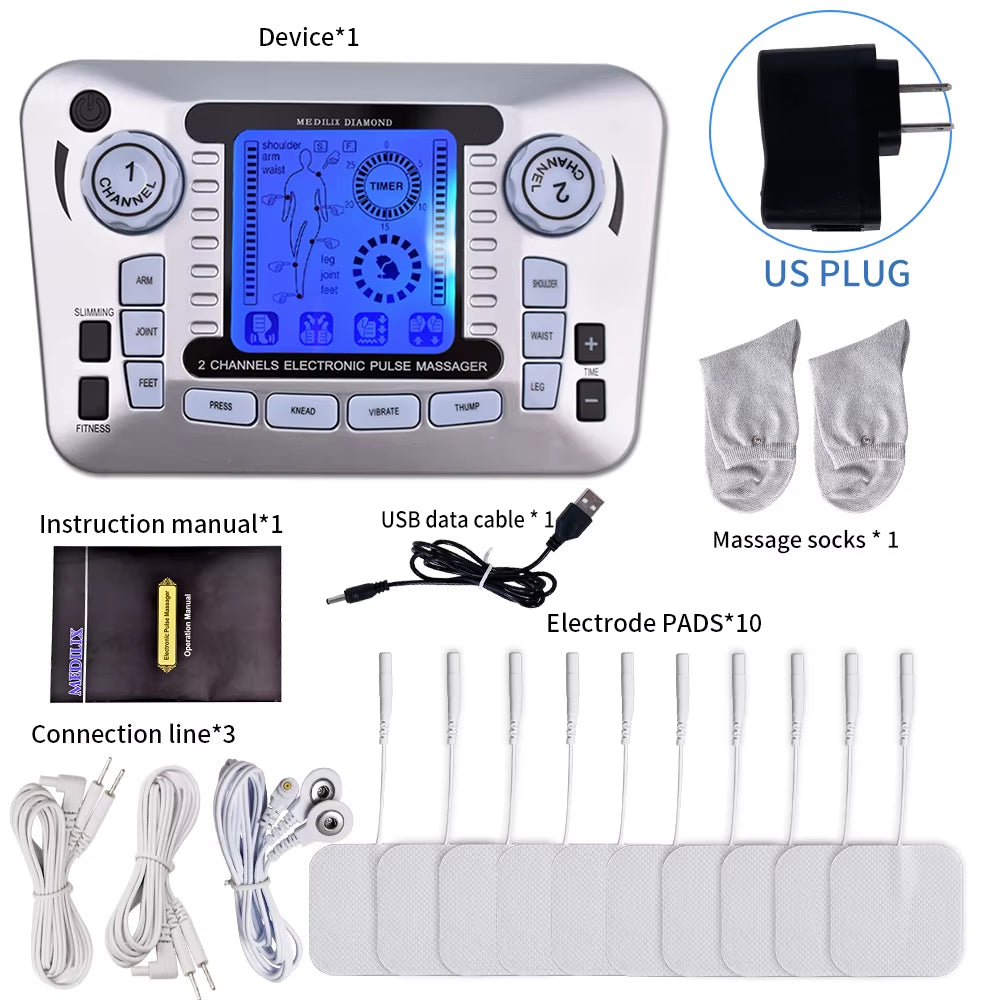 Electrical Muscle Stimulator Relax Muscle Massage Machine Pulse Tens Acupuncture Therapy Massager Slimming Fat Burner 10/30 Pads