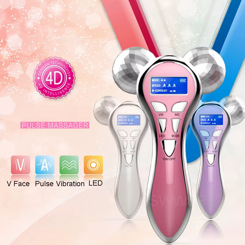 4D EMS Face Massager Roller Microcurrent Facial Device Vibration Facial Massager Beauty Skin Care Tool for Face Eye Neck Body