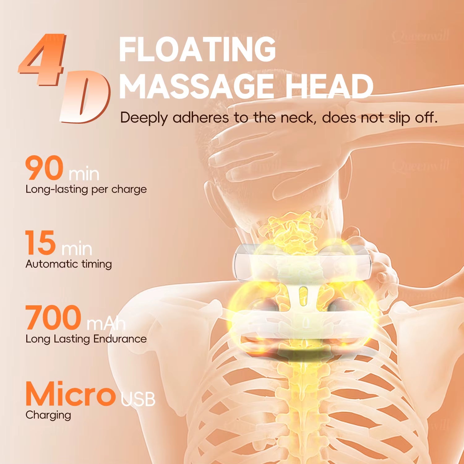 Smart Neck and Shoulder Massager-4 Massager Pads,6 Modes and 16 Levels,Portable Cordless USB Charging Gift for Men & Women