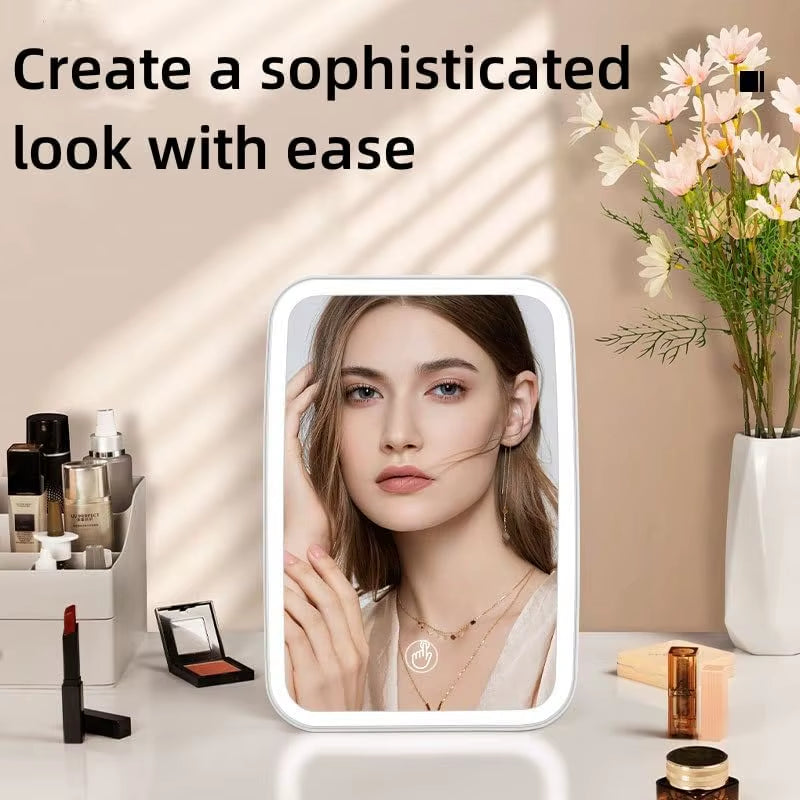 Foldable Makeup Mirror Rechargeable Portable Ladies' Dormitory Beauty Cosmetic Mirror with Lights Travel Touch Control Compact