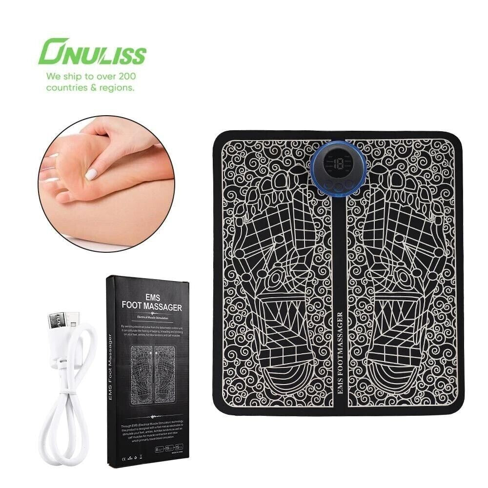 EMS Foot Massager Mat Electric Pad Blood Muscle Circulation Relief Pain LED USB